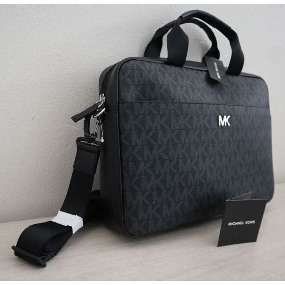 Michael Kors 87S5SEVA4B Unisex Black Monogram Everett Briefcase - Picture 13 of 13